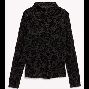 NWT Old Navy Mock Neck Long Sleeve Velvet Top Black XS